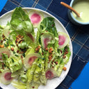 Celery Curls & Watermelon Radish with Green Umami Caesar