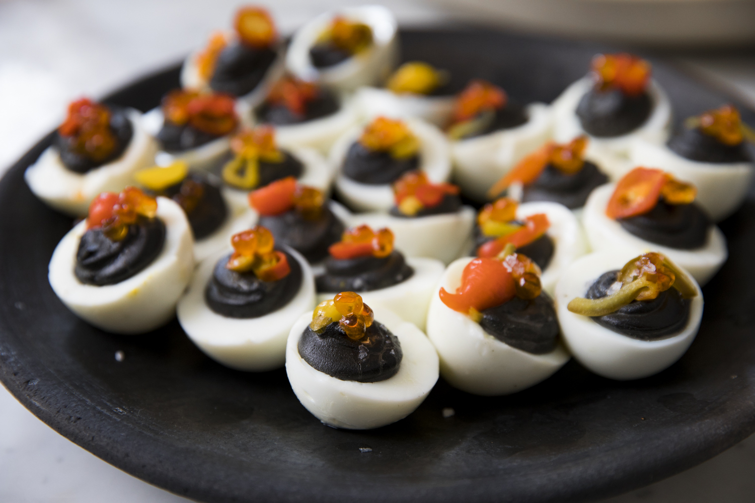 Goth Deviled Eggs (With Squid Ink)